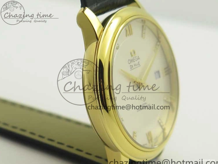 0419 De Ville YG MKF 1:1 Best Edition Silver Dial Diamonds Markers on Black Leather Strap MIYOTA 9015 V Flexible 8046